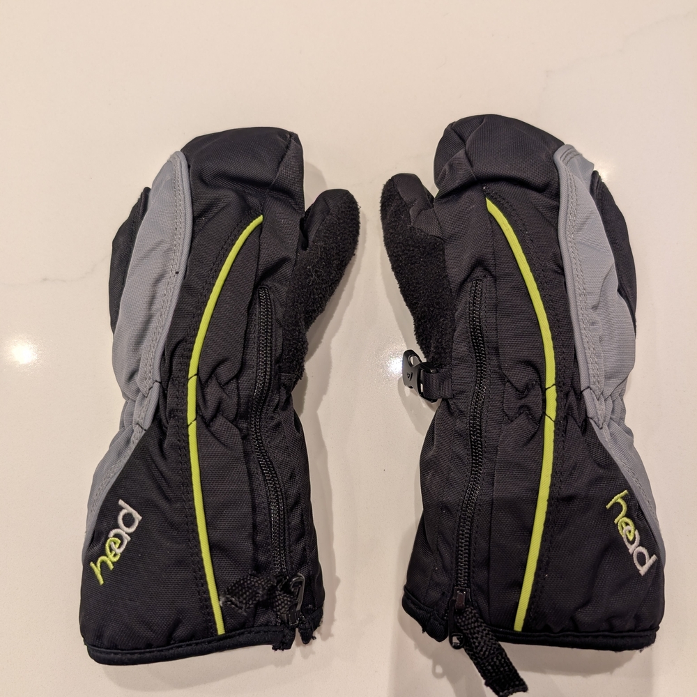Head Kids Black and Gray Mittens with Neon Accents